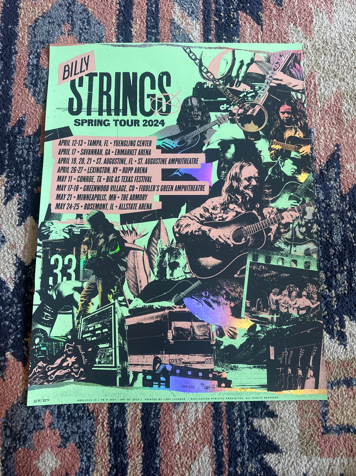 Billy Strings FOIL Spring Tour Poster Fiddlers Green Denver #/850 2024