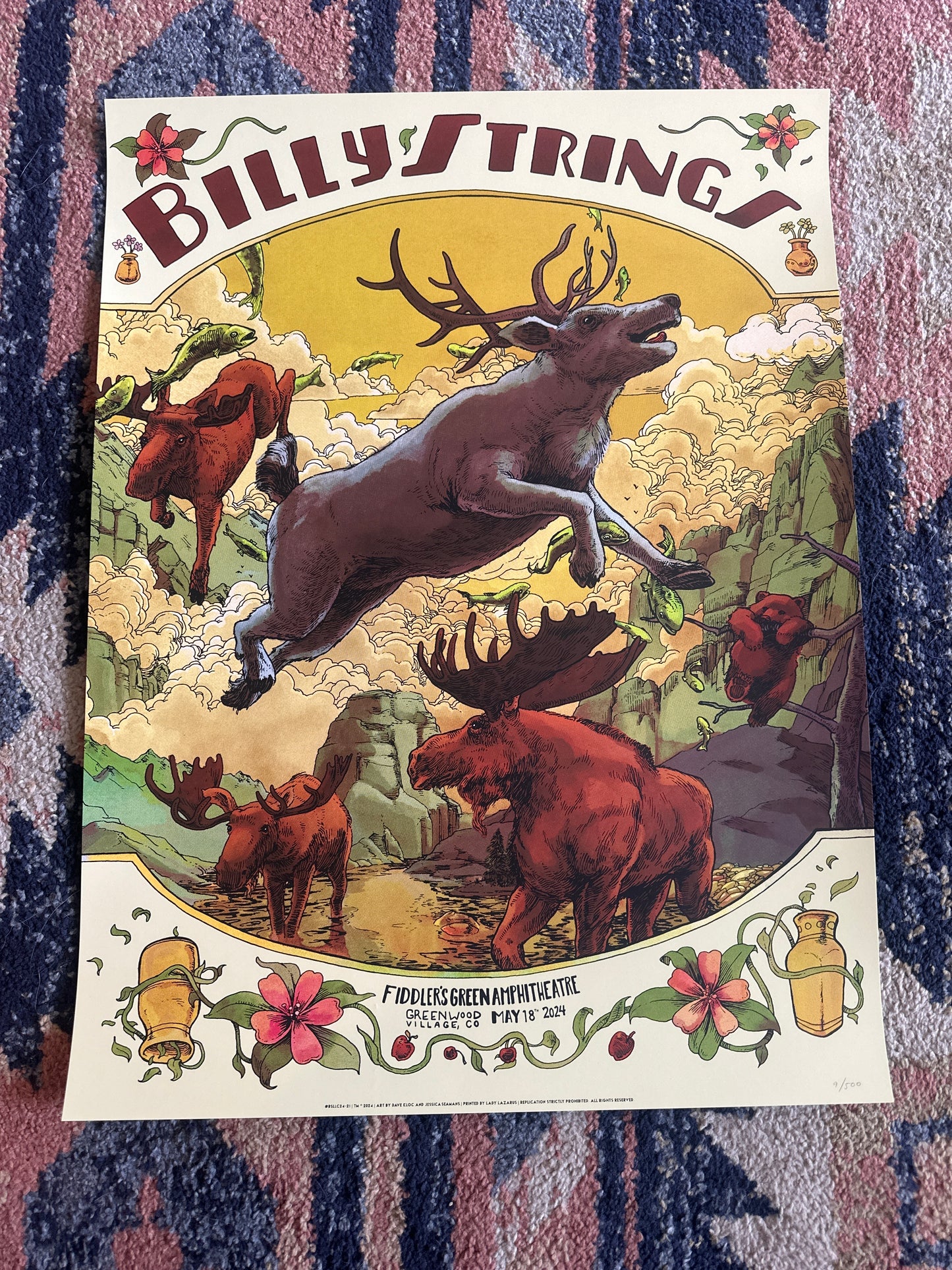 Billy Strings Fiddlers CO Denver 5-17-5-18 Poster Kloc Seamens  Colorado 2024